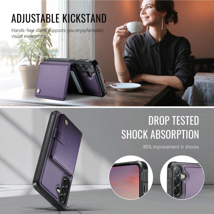 For Samsung Galaxy A57 5G JEEHOOD J09 Buckle Card Bag MagSafe Magnetic Style RFID Leather Phone Case