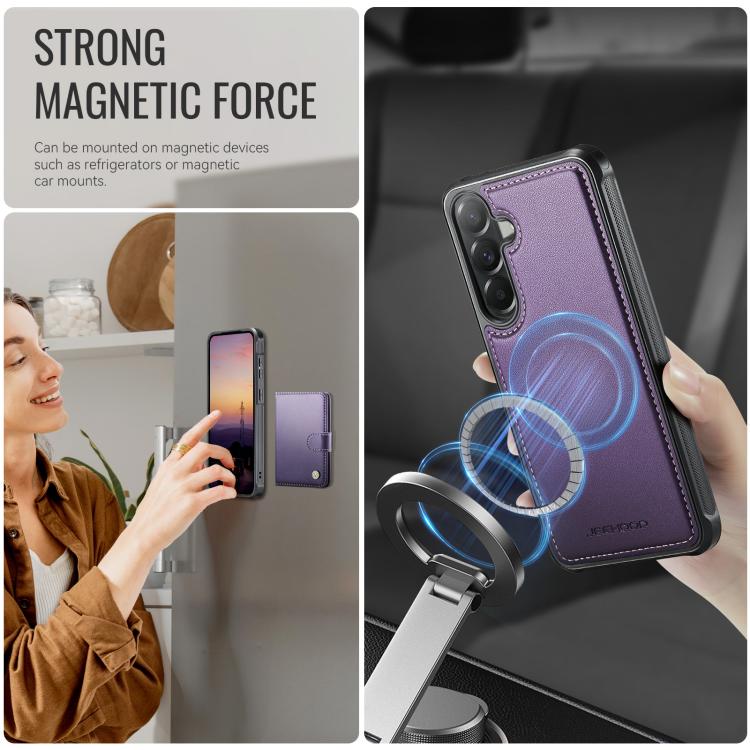 For Samsung Galaxy A57 5G JEEHOOD J09 Buckle Card Bag MagSafe Magnetic Style RFID Leather Phone Case