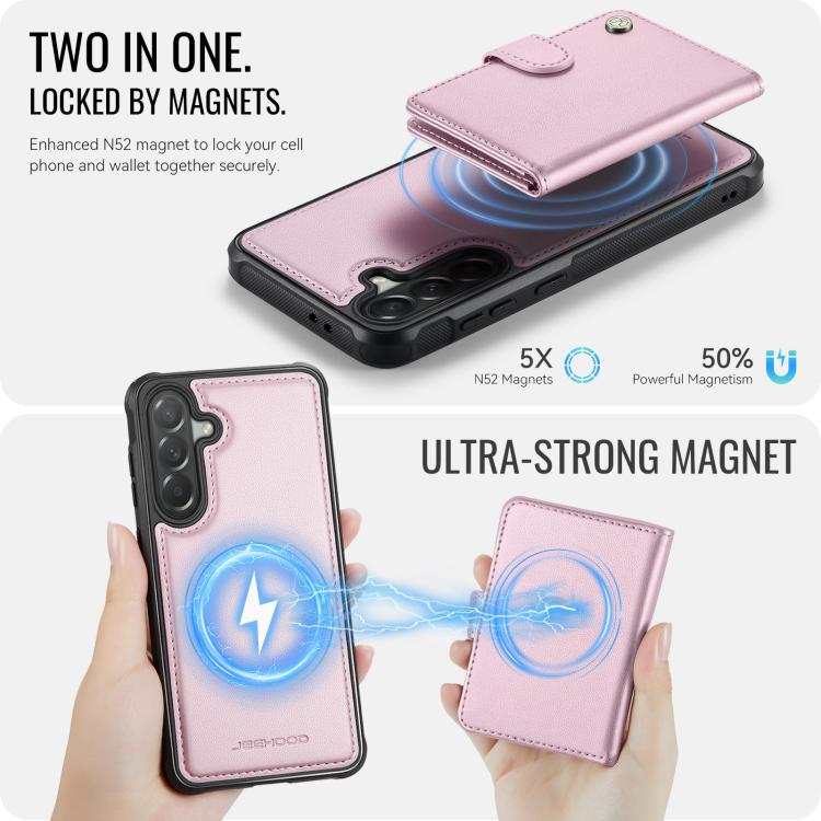For Samsung Galaxy A57 5G JEEHOOD J09 Buckle Card Bag MagSafe Magnetic Style RFID Leather Phone Case