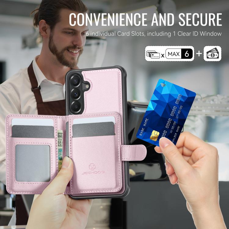 For Samsung Galaxy A57 5G JEEHOOD J09 Buckle Card Bag MagSafe Magnetic Style RFID Leather Phone Case