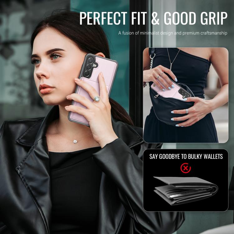 For Samsung Galaxy A57 5G JEEHOOD J09 Buckle Card Bag MagSafe Magnetic Style RFID Leather Phone Case