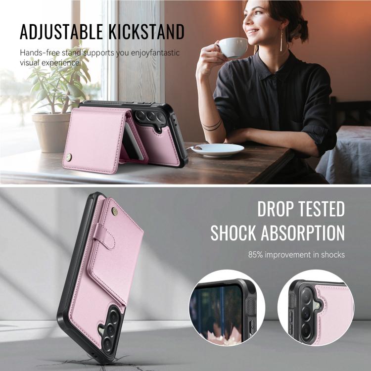 For Samsung Galaxy A57 5G JEEHOOD J09 Buckle Card Bag MagSafe Magnetic Style RFID Leather Phone Case