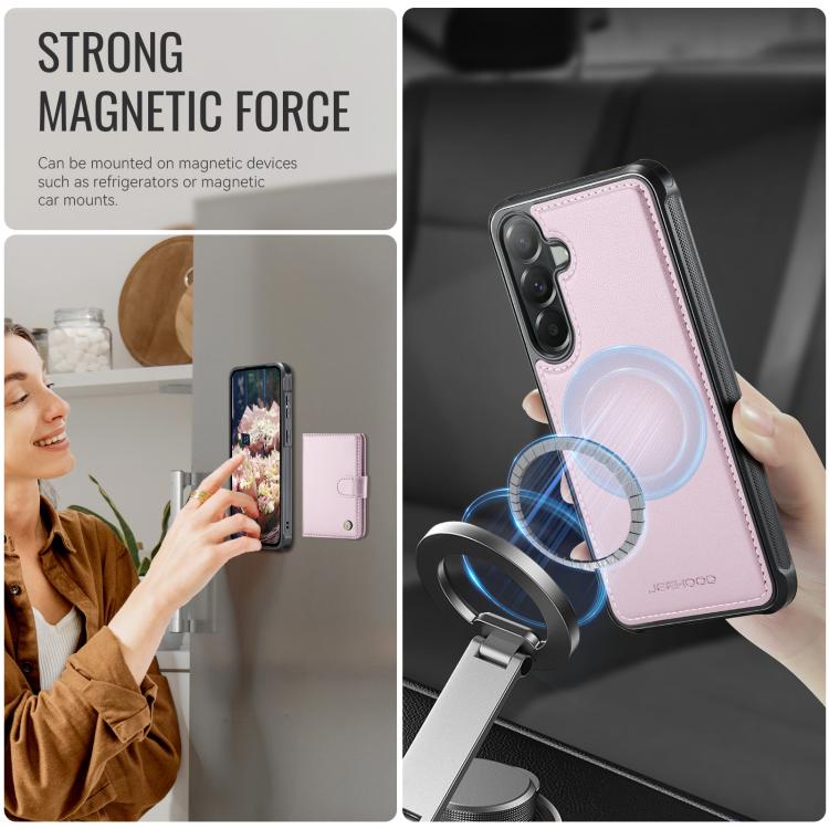 For Samsung Galaxy A57 5G JEEHOOD J09 Buckle Card Bag MagSafe Magnetic Style RFID Leather Phone Case
