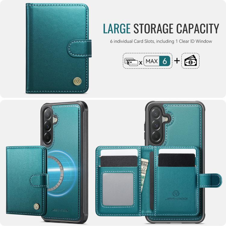 For Samsung Galaxy A57 5G JEEHOOD J09 Buckle Card Bag MagSafe Magnetic Style RFID Leather Phone Case