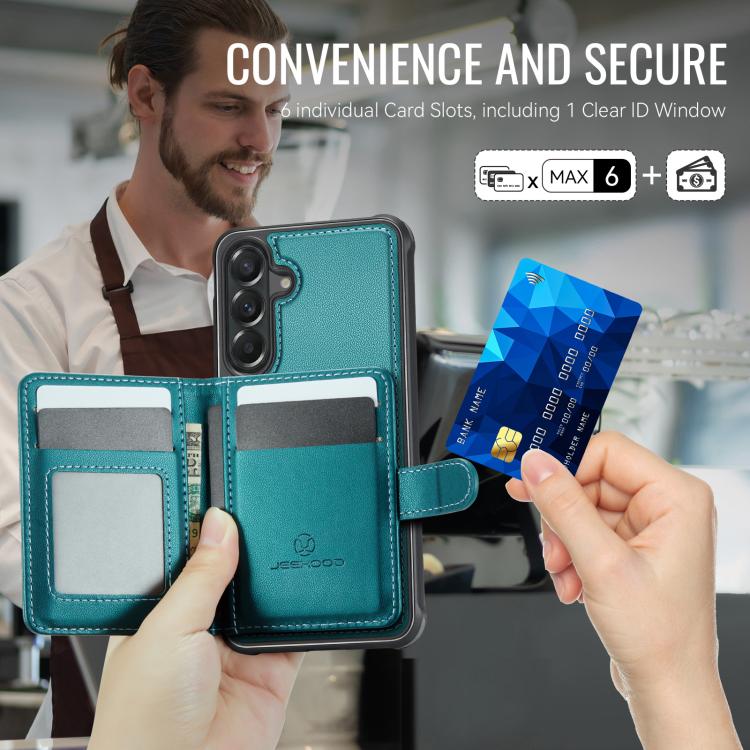 For Samsung Galaxy A57 5G JEEHOOD J09 Buckle Card Bag MagSafe Magnetic Style RFID Leather Phone Case