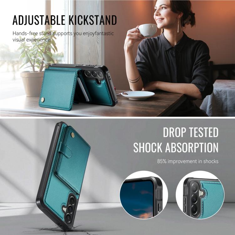 For Samsung Galaxy A57 5G JEEHOOD J09 Buckle Card Bag MagSafe Magnetic Style RFID Leather Phone Case
