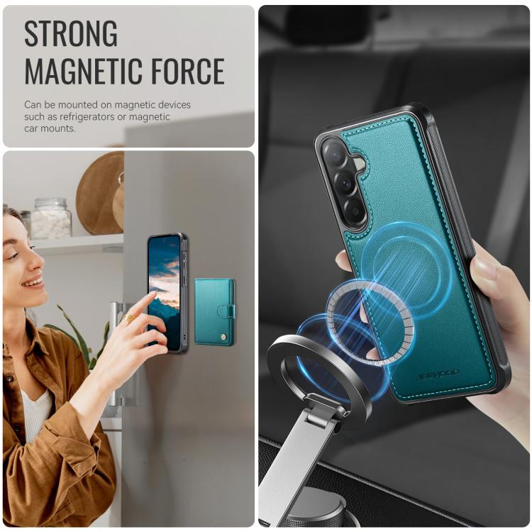 For Samsung Galaxy A57 5G JEEHOOD J09 Buckle Card Bag MagSafe Magnetic Style RFID Leather Phone Case
