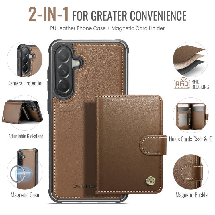 For Samsung Galaxy A57 5G JEEHOOD J09 Buckle Card Bag MagSafe Magnetic Style RFID Leather Phone Case