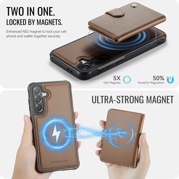 For Samsung Galaxy A57 5G JEEHOOD J09 Buckle Card Bag MagSafe Magnetic Style RFID Leather Phone Case