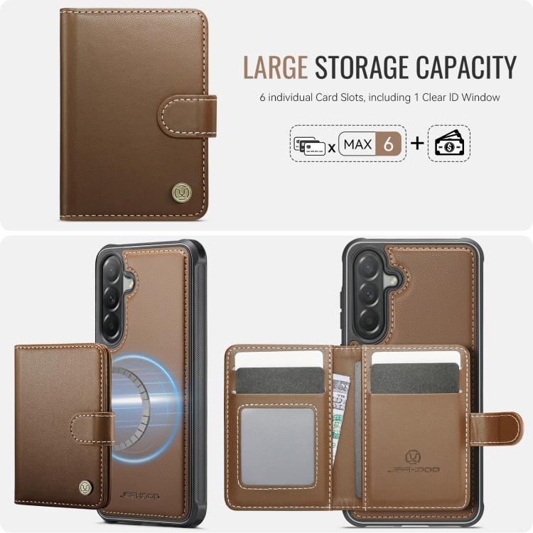 For Samsung Galaxy A57 5G JEEHOOD J09 Buckle Card Bag MagSafe Magnetic Style RFID Leather Phone Case