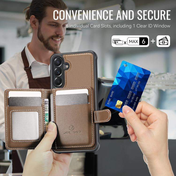 For Samsung Galaxy A57 5G JEEHOOD J09 Buckle Card Bag MagSafe Magnetic Style RFID Leather Phone Case