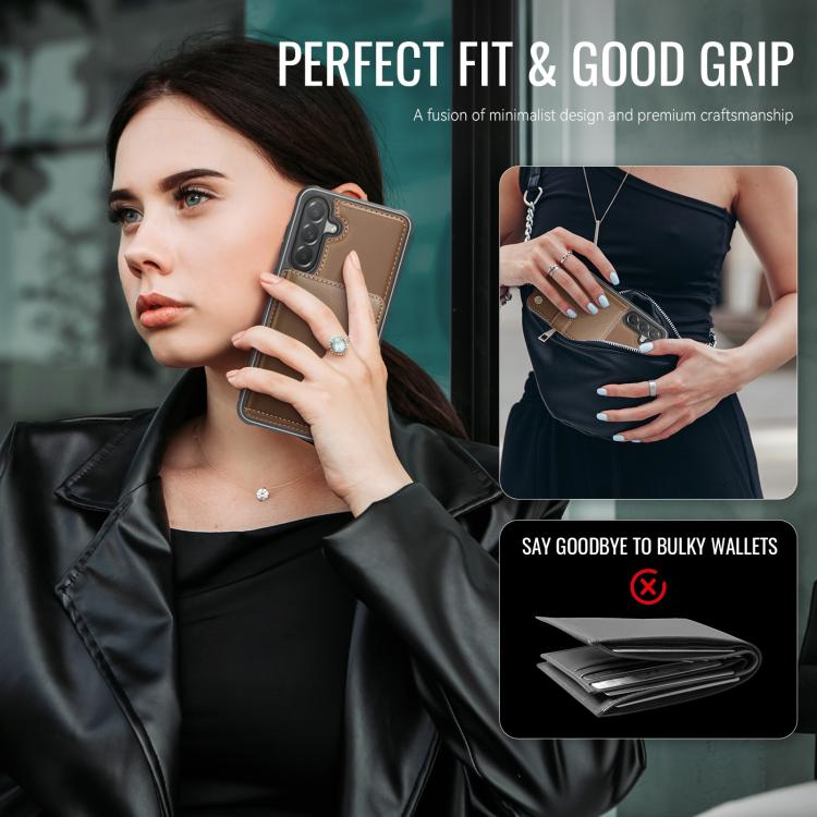 For Samsung Galaxy A57 5G JEEHOOD J09 Buckle Card Bag MagSafe Magnetic Style RFID Leather Phone Case
