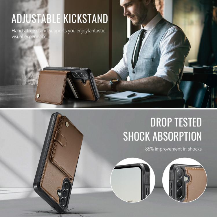 For Samsung Galaxy A57 5G JEEHOOD J09 Buckle Card Bag MagSafe Magnetic Style RFID Leather Phone Case