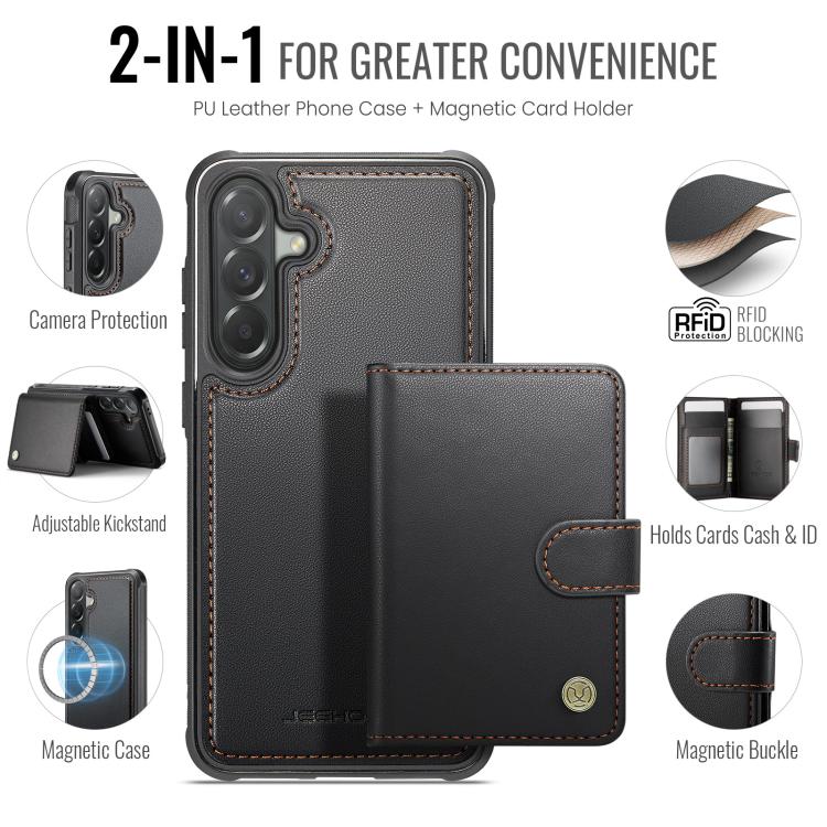 For Samsung Galaxy A57 5G JEEHOOD J09 Buckle Card Bag MagSafe Magnetic Style RFID Leather Phone Case