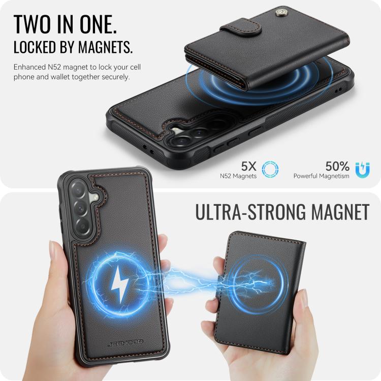 For Samsung Galaxy A57 5G JEEHOOD J09 Buckle Card Bag MagSafe Magnetic Style RFID Leather Phone Case