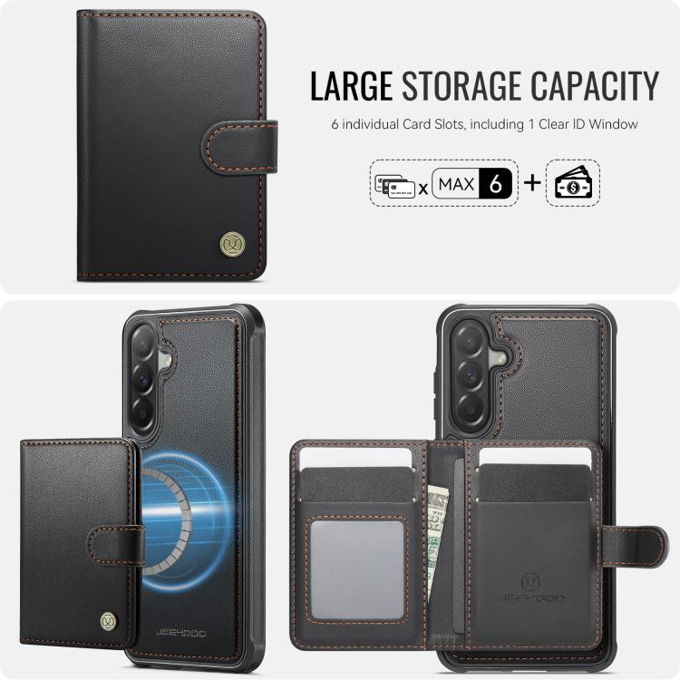 For Samsung Galaxy A57 5G JEEHOOD J09 Buckle Card Bag MagSafe Magnetic Style RFID Leather Phone Case