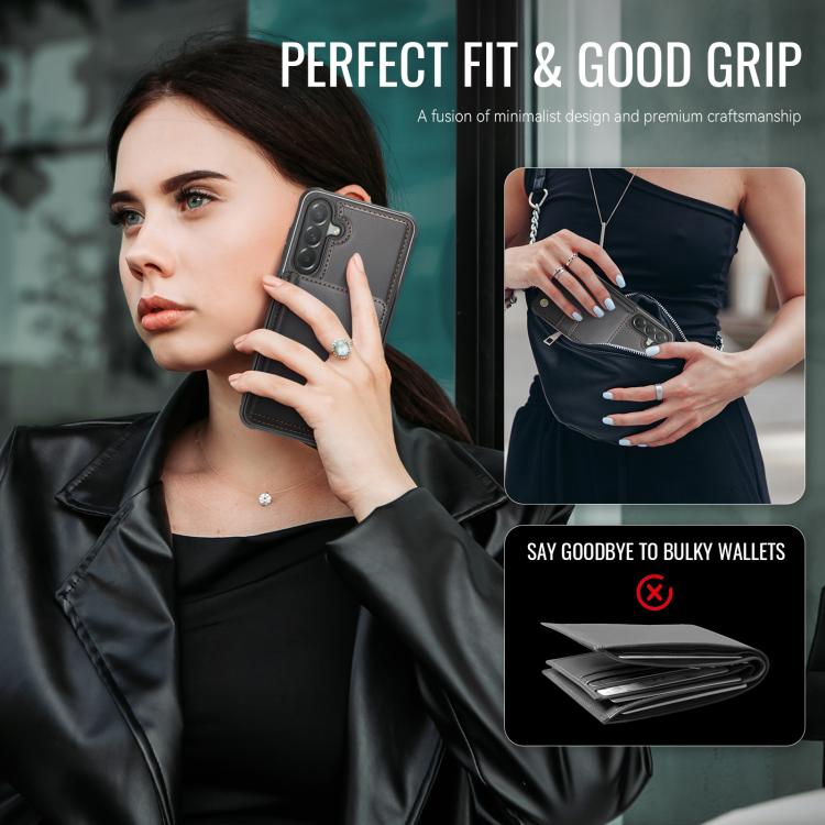 For Samsung Galaxy A57 5G JEEHOOD J09 Buckle Card Bag MagSafe Magnetic Style RFID Leather Phone Case