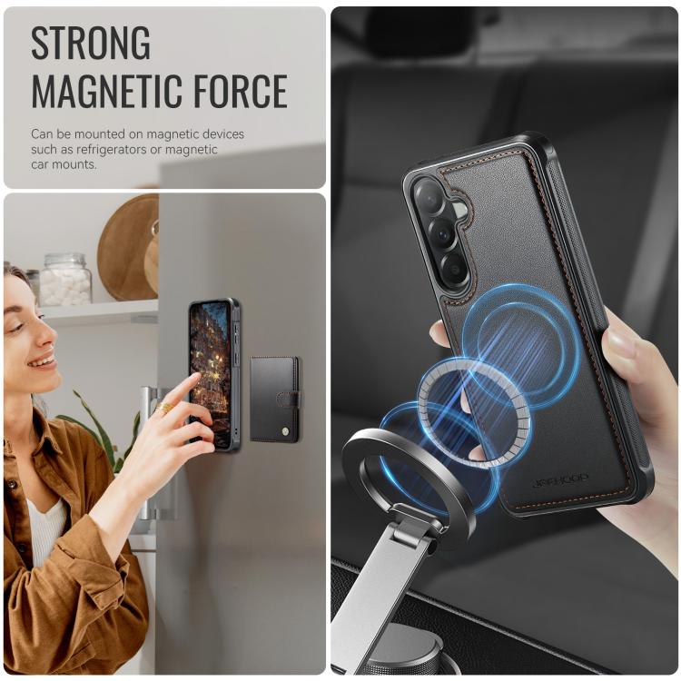 For Samsung Galaxy A57 5G JEEHOOD J09 Buckle Card Bag MagSafe Magnetic Style RFID Leather Phone Case