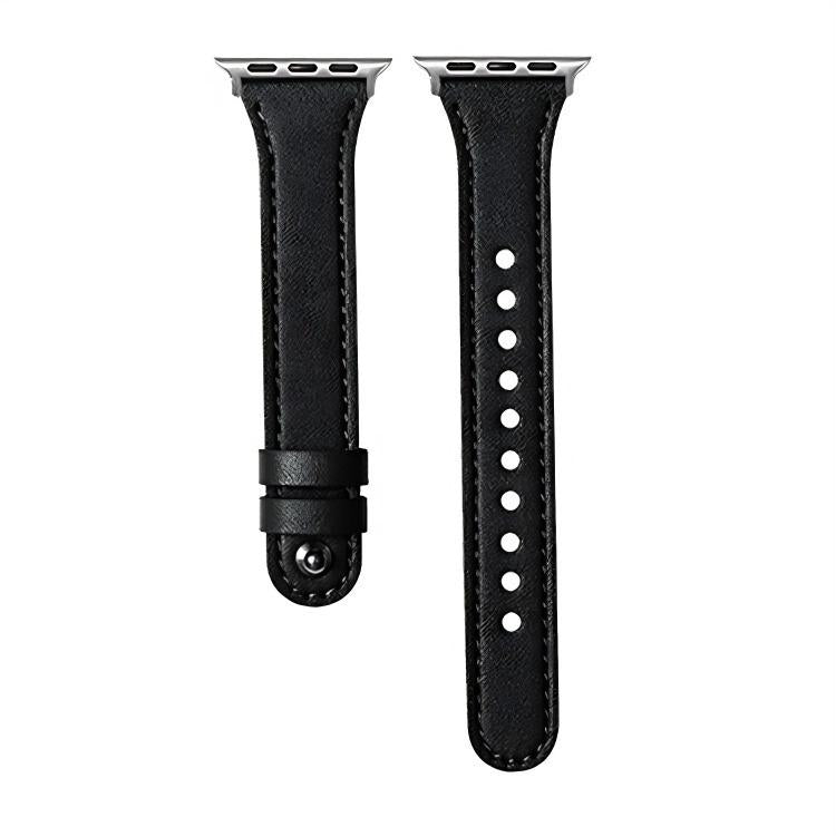 For Apple Watch 42 / 44 / 45 / 46 / 49mm xDfind Double Ring Single Rivet Genuine Leather Watch Band
