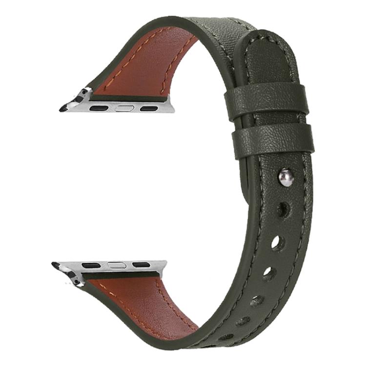 For Apple Watch 42 / 44 / 45 / 46 / 49mm xDfind Double Ring Single Rivet Genuine Leather Watch Band