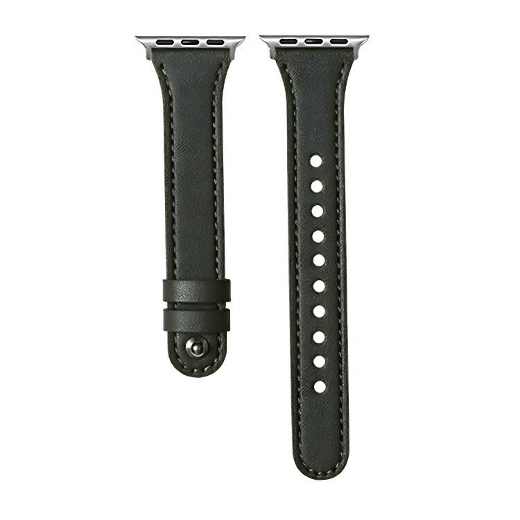 For Apple Watch 42 / 44 / 45 / 46 / 49mm xDfind Double Ring Single Rivet Genuine Leather Watch Band