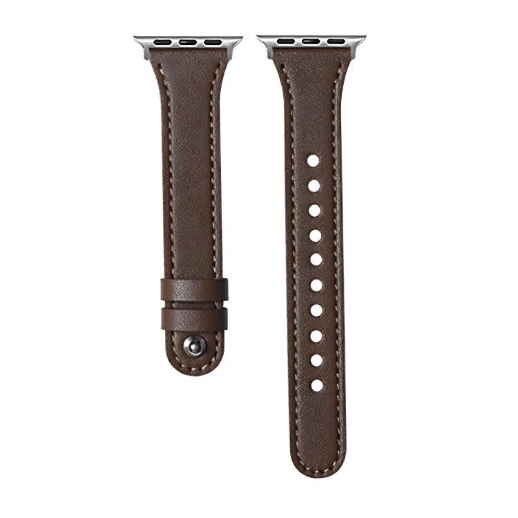For Apple Watch 42 / 44 / 45 / 46 / 49mm xDfind Double Ring Single Rivet Genuine Leather Watch Band