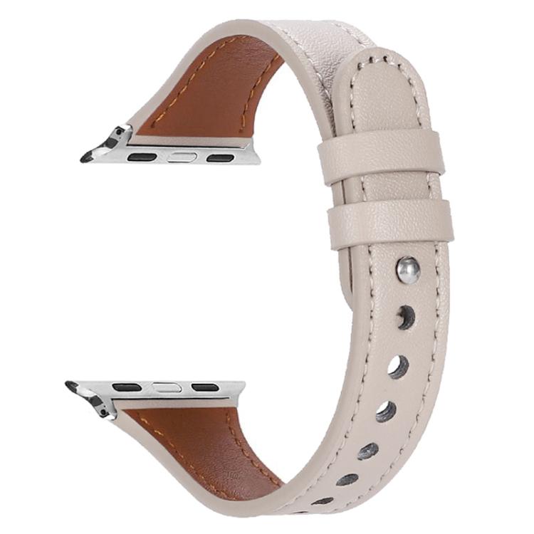 For Apple Watch 42 / 44 / 45 / 46 / 49mm xDfind Double Ring Single Rivet Genuine Leather Watch Band