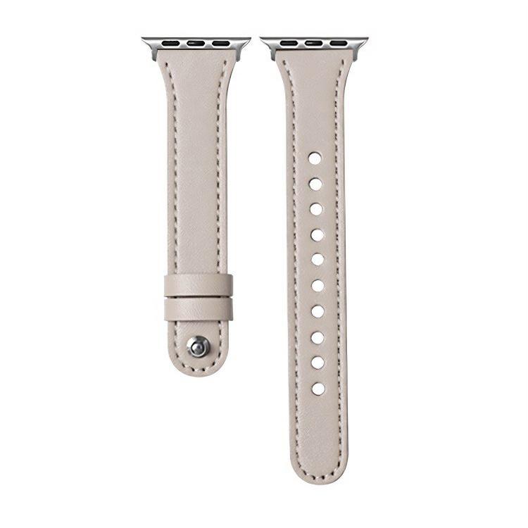 For Apple Watch 42 / 44 / 45 / 46 / 49mm xDfind Double Ring Single Rivet Genuine Leather Watch Band