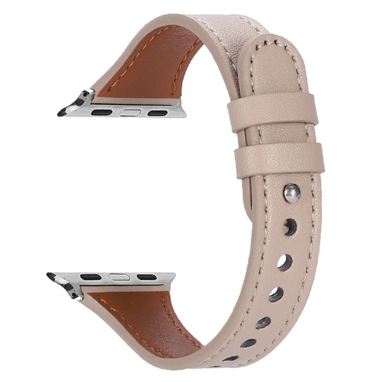 For Apple Watch 42 / 44 / 45 / 46 / 49mm xDfind Double Ring Single Rivet Genuine Leather Watch Band
