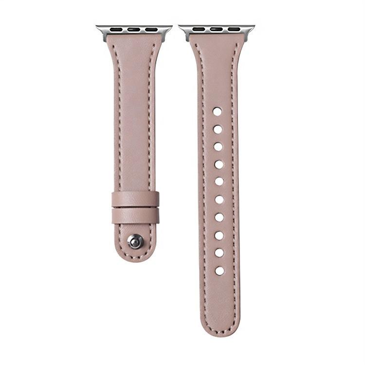 For Apple Watch 42 / 44 / 45 / 46 / 49mm xDfind Double Ring Single Rivet Genuine Leather Watch Band