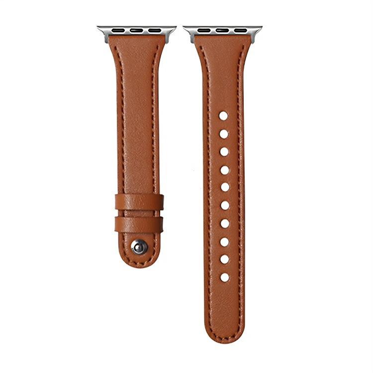 For Apple Watch 42 / 44 / 45 / 46 / 49mm xDfind Double Ring Single Rivet Genuine Leather Watch Band