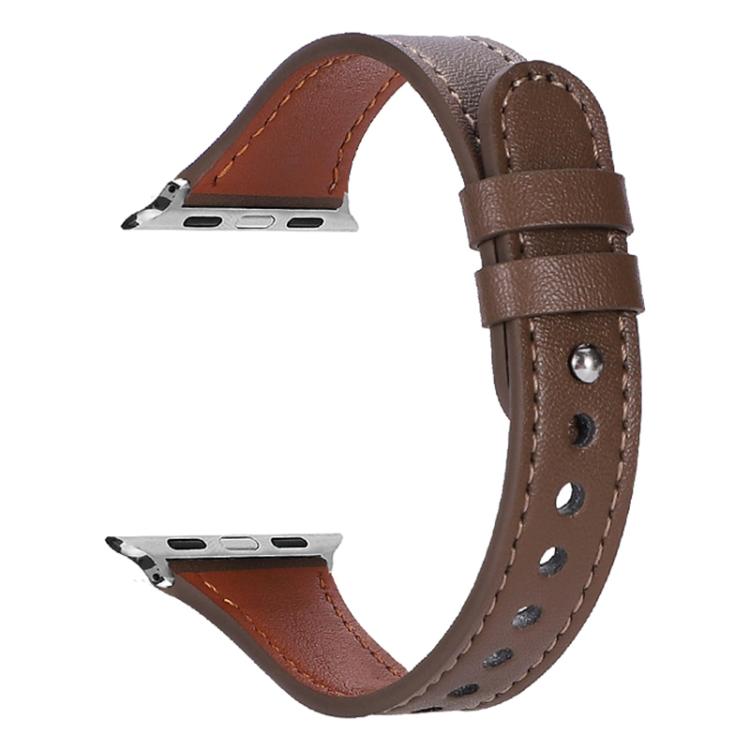 For Apple Watch 38 / 40 / 41 / S10 42mm xDfind Double Ring Single Rivet Genuine Leather Watch Band