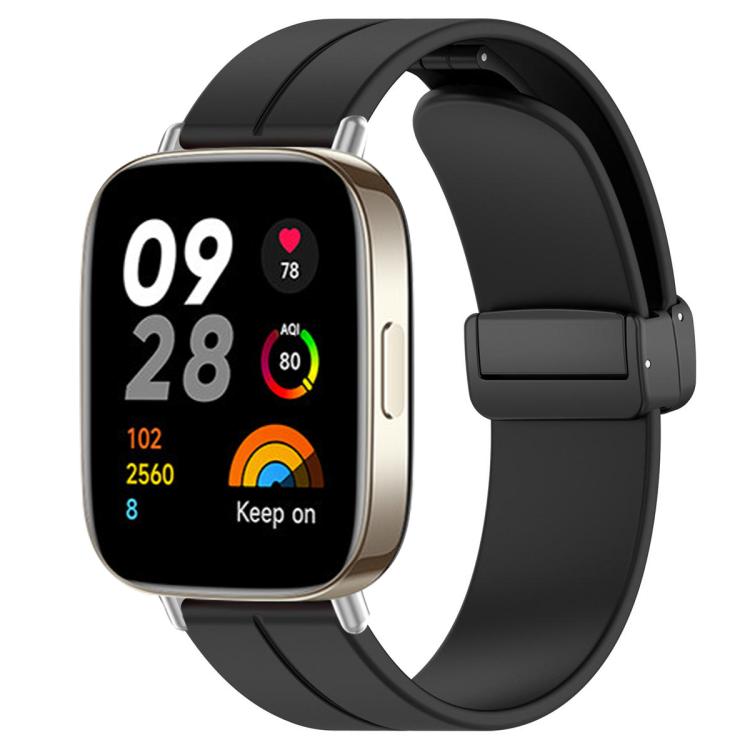 For Redmi Watch 3 xDfind  Flat Head Groove Folding Black Buckle Silicone Watch Band