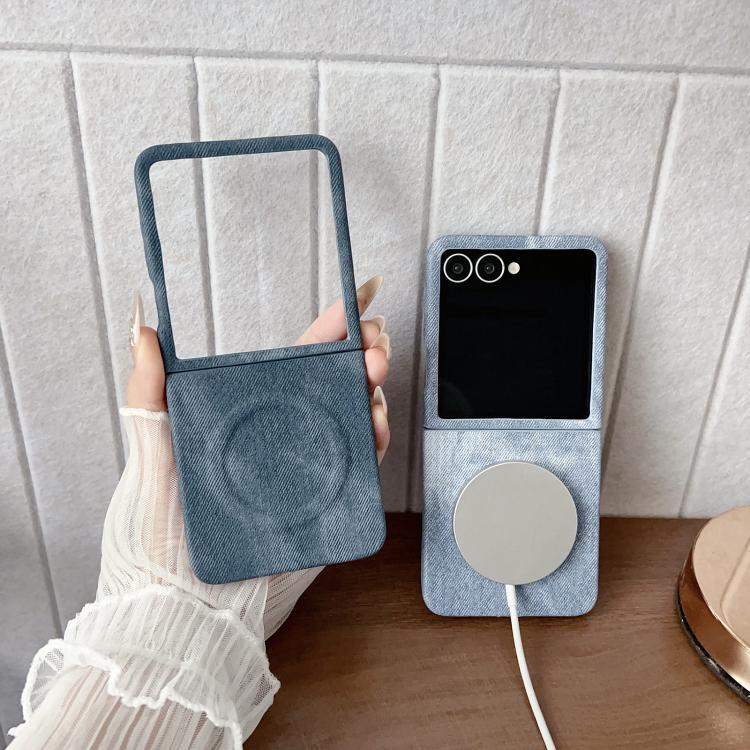For Samsung Galaxy Z Flip5 5G Denim MagSafe Magnetic PC + PU Phone Case