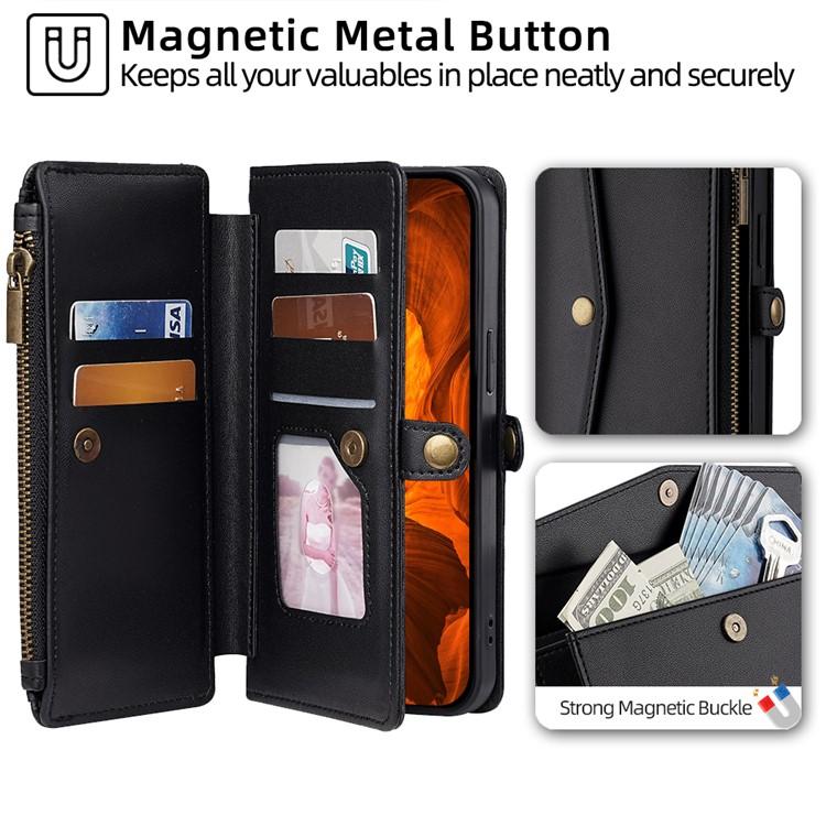 For TCL 60R 5G Zipper Wallet Side Buckle Crossbody Lanyard Leather Phone Case