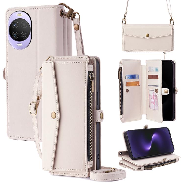 For Huawei nova 15 Zipper Wallet Side Buckle Crossbody Lanyard Leather Phone Case