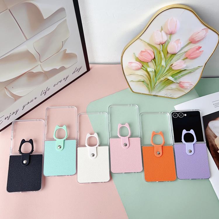 For Samsung Galaxy Z Flip7 5G Transparent Frame Jelly PU + PC Phone Case with Ring Holder
