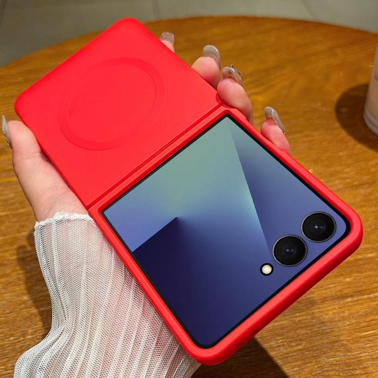 For Samsung Galaxy Z Flip7 5G Solid Color Liquid Silicone MagSafe Magnetic Phone Case