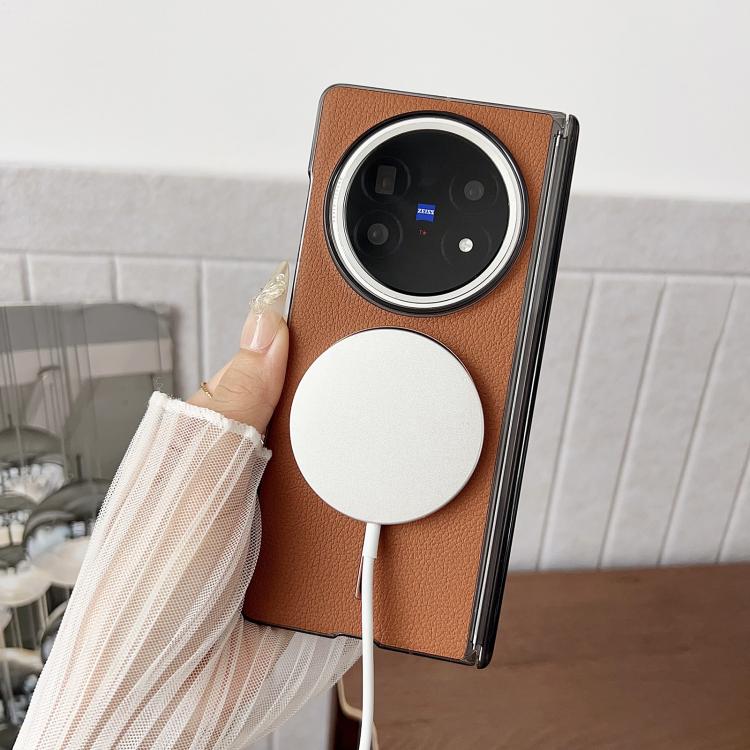For vivo X Fold5 Folding Shaft Magsafe Plain Leather Phone Case