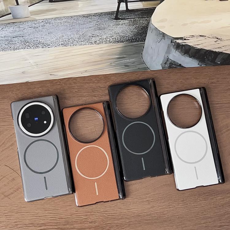 For vivo X Fold5 Folding Shaft Magsafe Plain Leather Phone Case