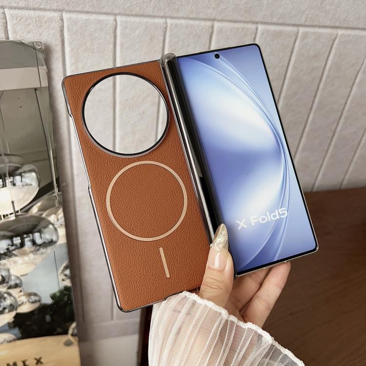 For vivo X Fold5 Folding Shaft Magsafe Plain Leather Phone Case