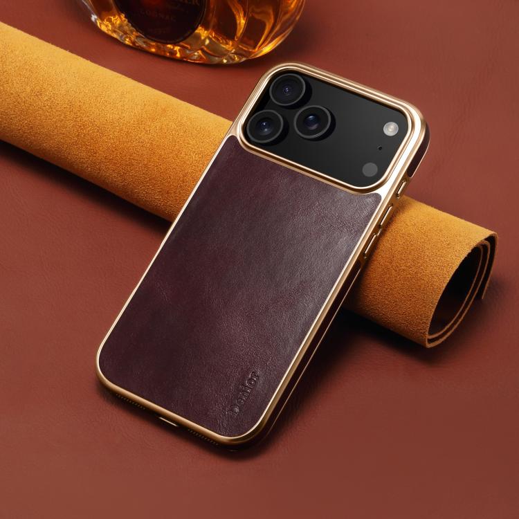 For iPhone 17 Pro Max Denior Oil Wax Leather Electroplating Phone Case