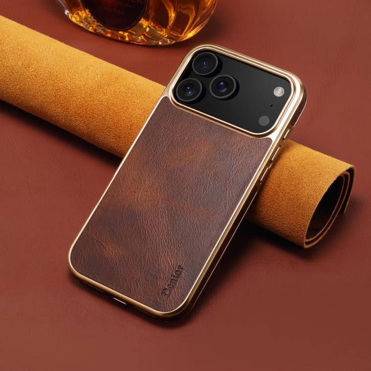 For iPhone 17 Pro Max Denior Oil Wax Leather Electroplating Phone Case