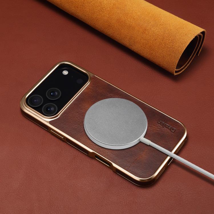For iPhone 17 Pro Max Denior Oil Wax Leather Electroplating Phone Case