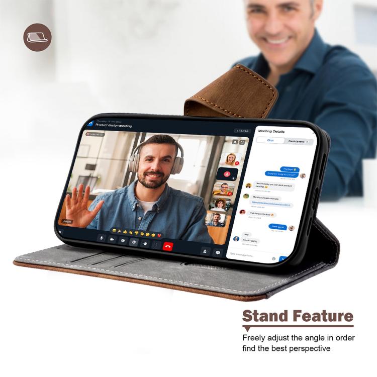 For Sharp Aquos wish5 5G Color Stitching Skin Feel Leather RFID Blocking Phone Case