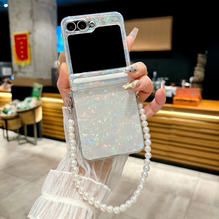 For Samsung Galaxy Z Flip7 FE / Flip6 Axis Pearlescent Shell Texture Phone Case with Bracelet