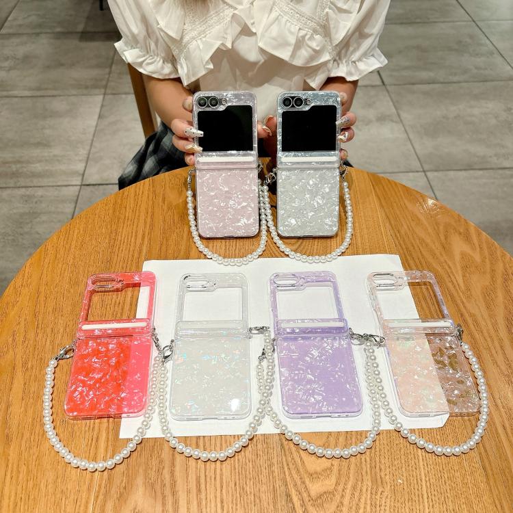 For Samsung Galaxy Z Flip7 FE / Flip6 Axis Pearlescent Shell Texture Phone Case with Bracelet