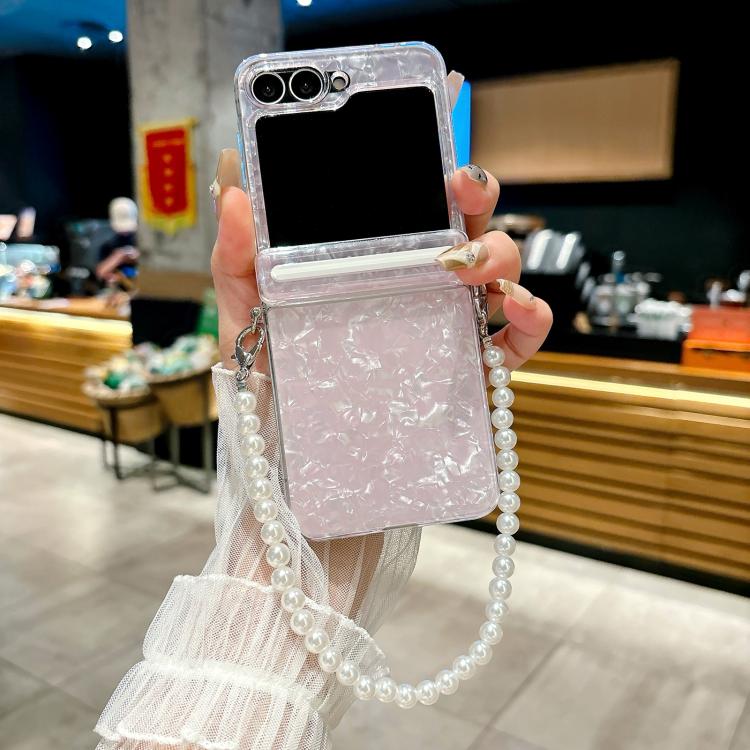 For Samsung Galaxy Z Flip7 FE / Flip6 Axis Pearlescent Shell Texture Phone Case with Bracelet