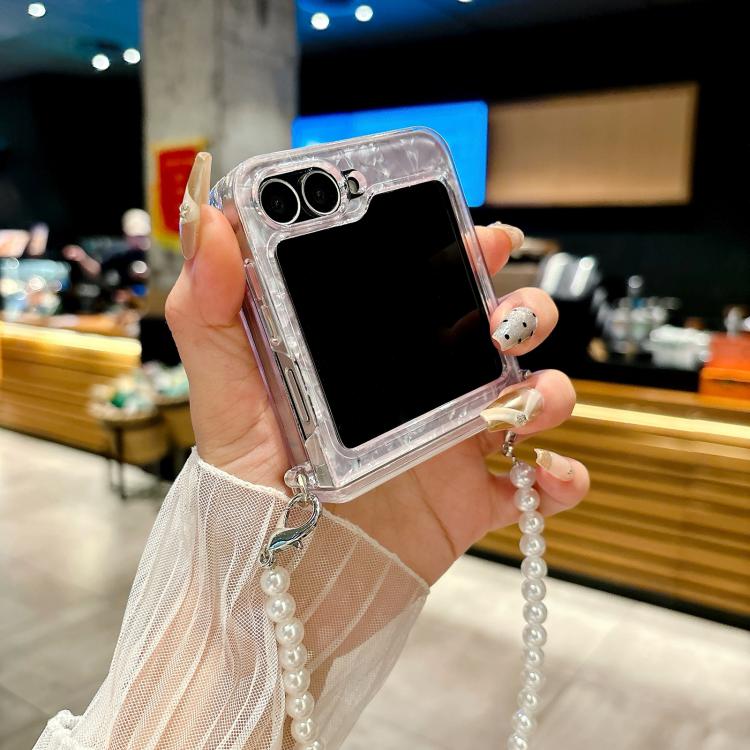 For Samsung Galaxy Z Flip7 FE / Flip6 Axis Pearlescent Shell Texture Phone Case with Bracelet
