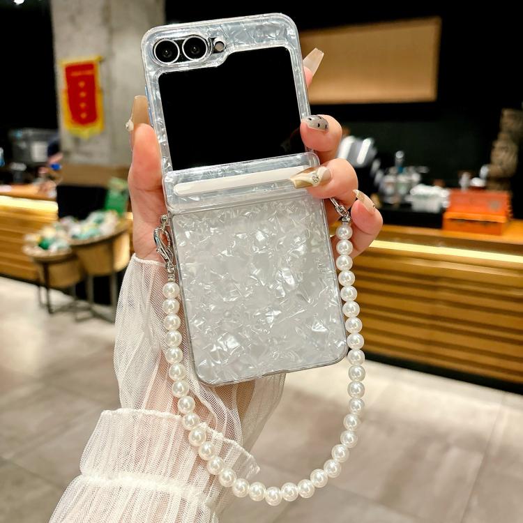 For Samsung Galaxy Z Flip7 FE / Flip6 Axis Pearlescent Shell Texture Phone Case with Bracelet